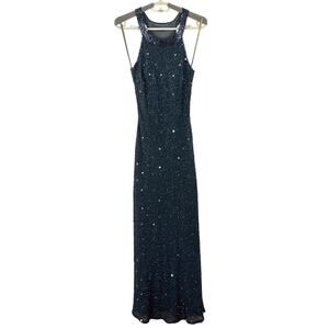Adrianna Papell Beaded Evening Gown Dress Halter Gray US 4 event wedding guest